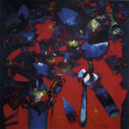 Gigi Martorelli - Objets, outils arcaiques ot tête de marionette, huile
